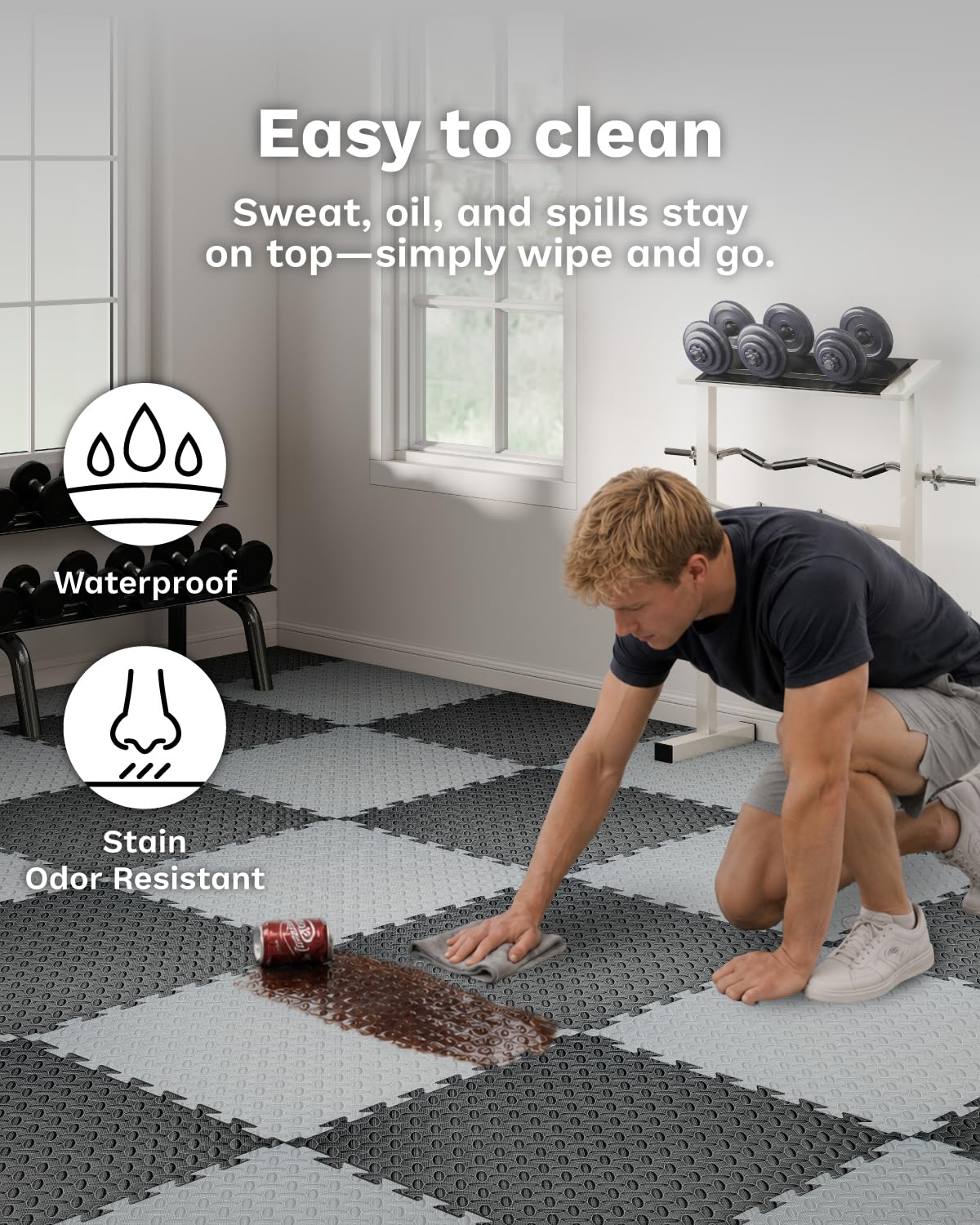AIRHOP Upgraded 0.79" Extra Thick 48 Sq Ft High-Density Eva Foam Exercise Gym Mats, 12 Pcs Large Interlocking Puzzle Floor Tiles (24"x24") for Home Gym