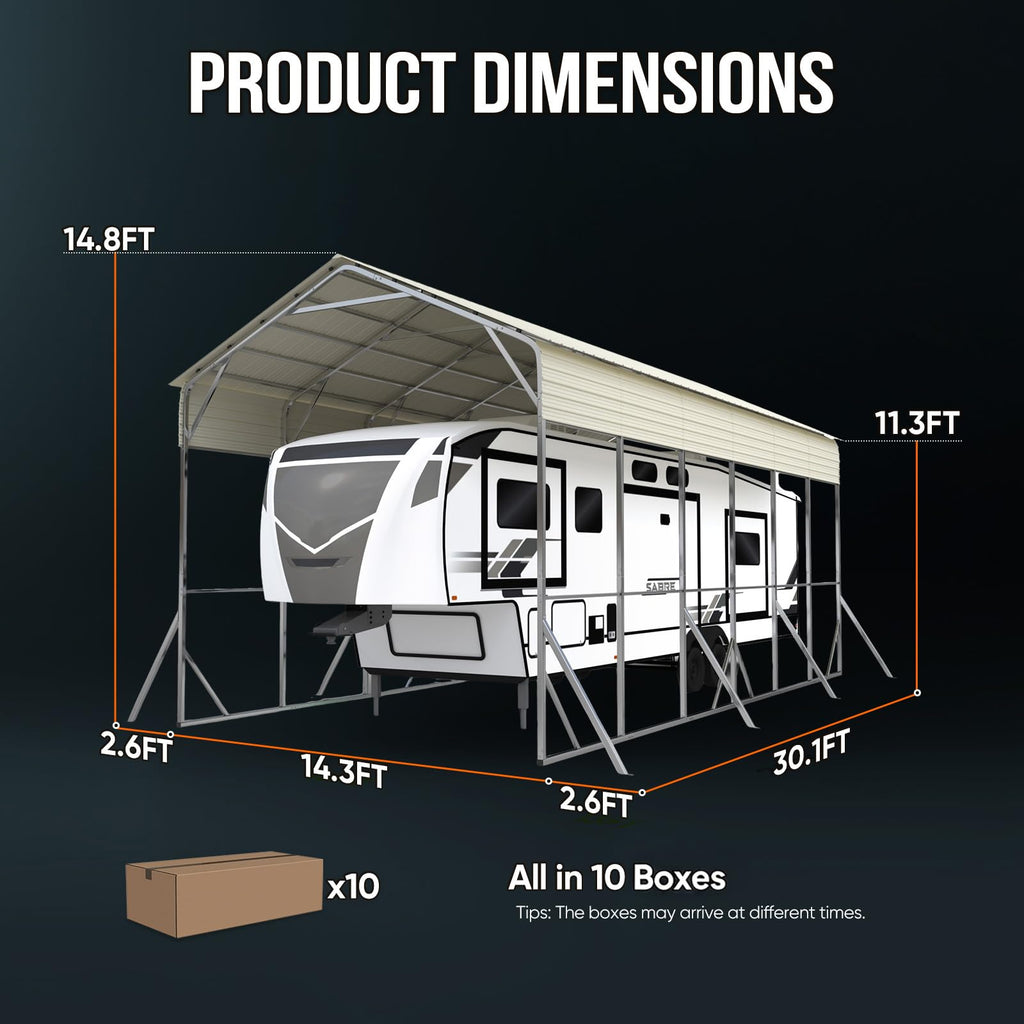 Quictent 14x25x15 FT RV Metal Carport, Heavy Duty Reinforced Steel Shelter with Side Panel, Extra Tall Outdoor Garage Canopy for RV, Boat, Truck and Farm Equipment