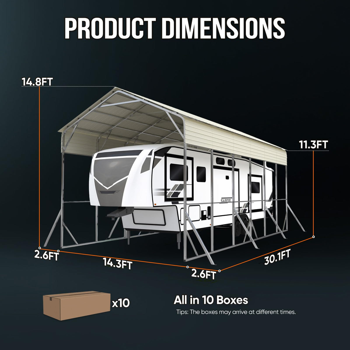 Quictent 14x25x15 FT RV Metal Carport, Heavy Duty Reinforced Steel Shelter with Side Panel, Extra Tall Outdoor Garage Canopy for RV, Boat, Truck and Farm Equipment