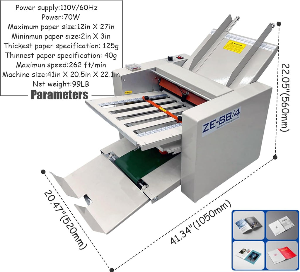 INTSUPERMAI 110V Automatic Paper Folding Machine, 4 Folding Plates, Multiple Folding Forms, Max Speed 262ft/min, Z Fold Paper Folding Machine for Manuals Document Business Letters