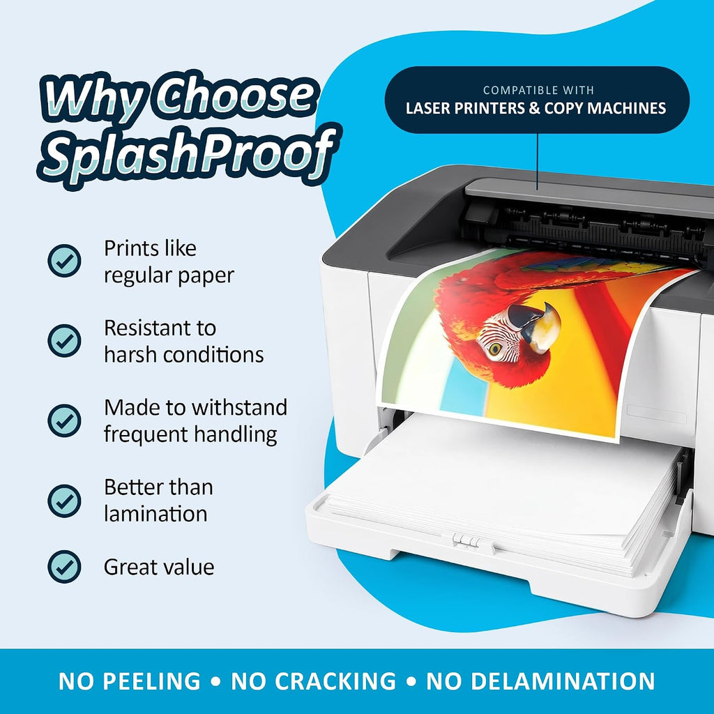 Printer Paper - 8.5" x 11", 5 Mil Waterproof Paper, Laser Printer & Copy Machine Compatible (8.5" x 11" - Letter, 500 Sheets)