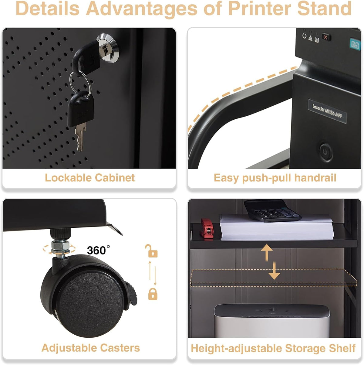 Lauren&Harold Large Printer Stand with Storage and Outlet for Home Office