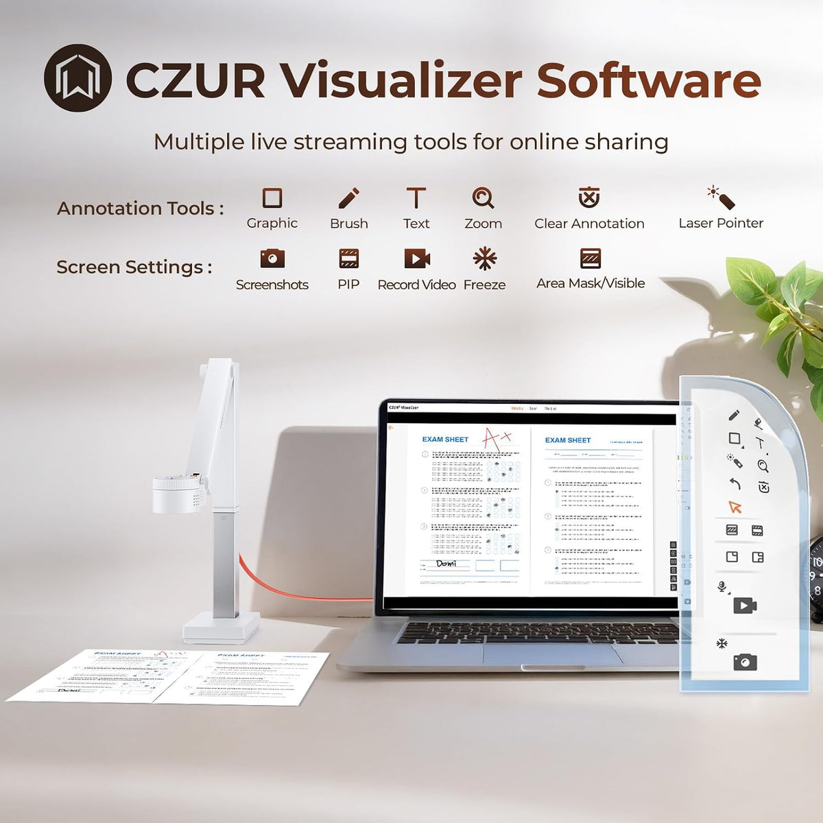 CZUR Fancy S Pro USB 12MP Document Camera for Teacher - White