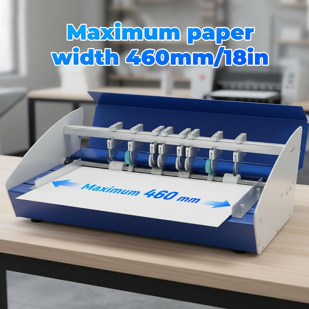 Electric Paper Creasing Machine 18 Inch (460mm), 3-in-1 Automatic Card Folding & Scoring Tool with Scale Ruler, for Invitations, Tickets, Business Printing, 110V