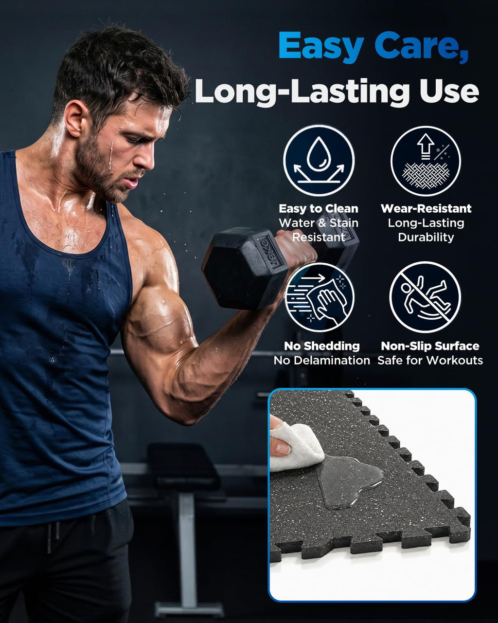 0.6" Thicker 12 Pcs Rubber Top Gym Flooring for Home Gym, Gym Mat