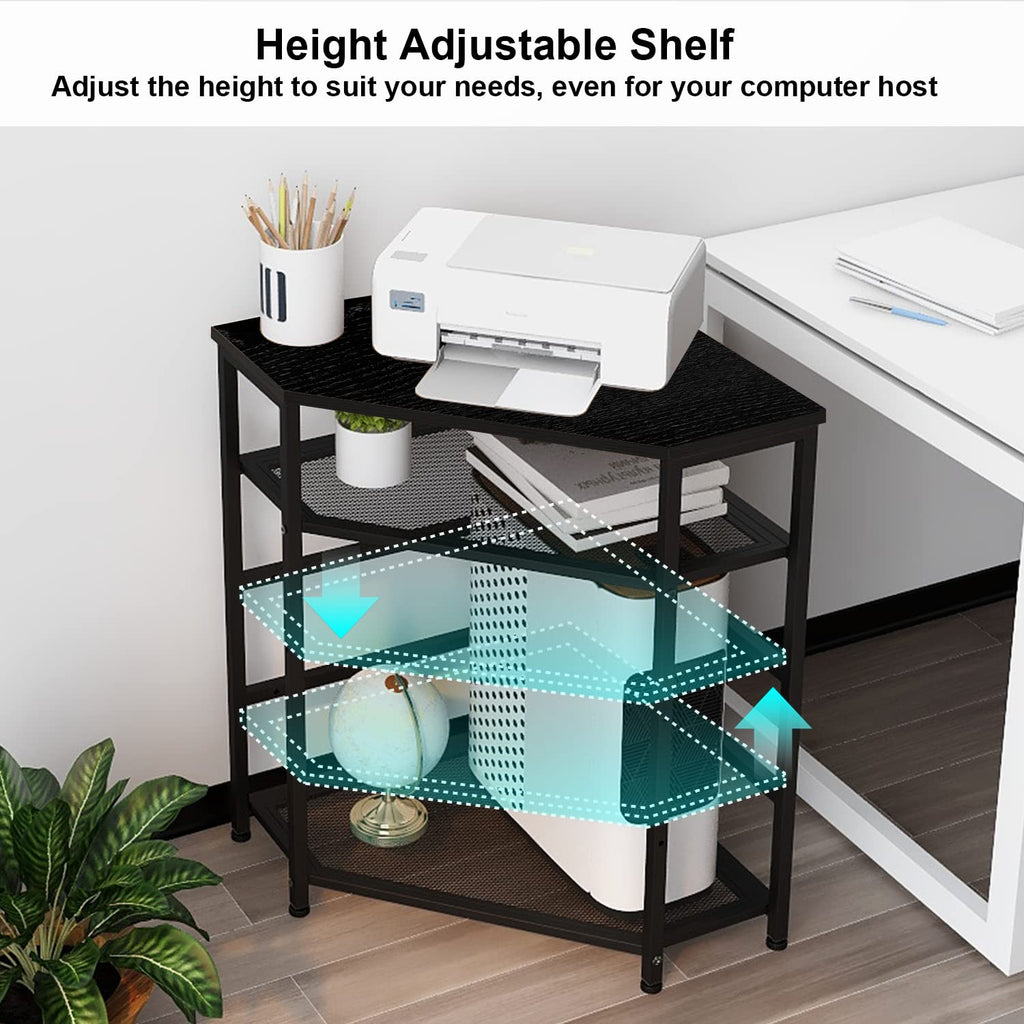 VEDECASA Corner Printer Stand Table with Power Outlet Charging Plugs USB Port Adjustable Storage Shelf Computer Tower CPU Stand Holder for Home Office (Brown)
