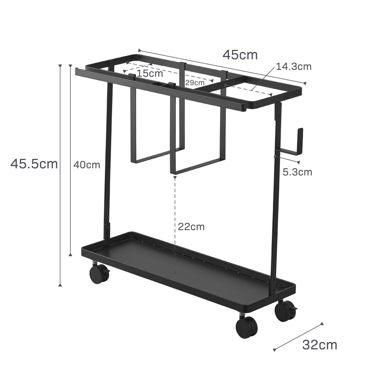 YAMAZAKI Home Rolling Fitness Rack with Adjustable Holder and Hooks, White