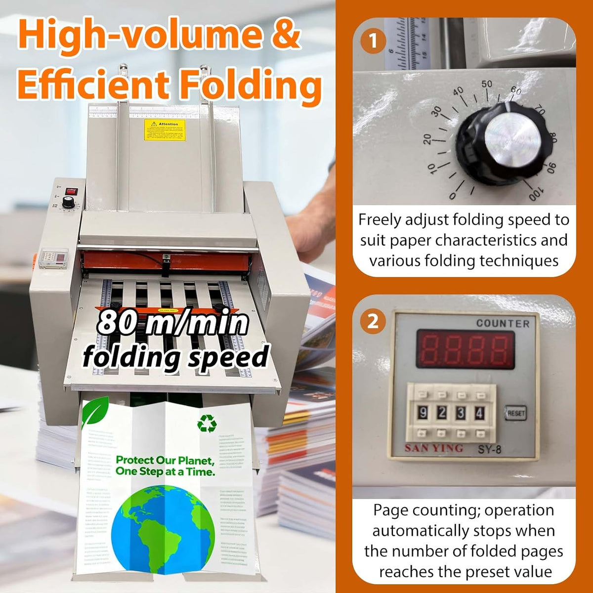 Automatic Paper Folding Machine with 4 Folding Trays, Max Speed 262 ft/min, Max Folding Size 12ââ X 27ââ, High Speed Paper Folder, Adjustable Speed with Automatic Paper Counting