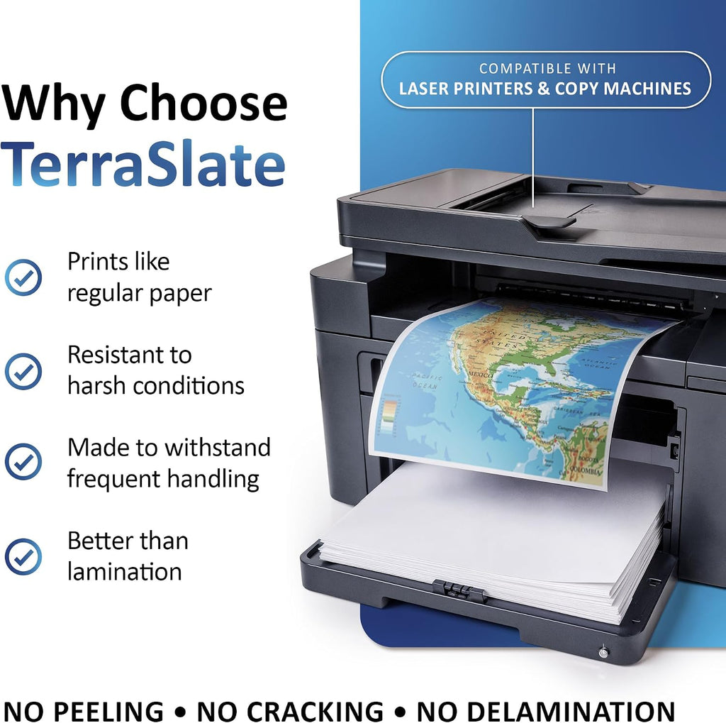 TerraSlate Premium Waterproof Paper, 5 Mil 8.5â x 11â, Laser Printer & Copy Machine Compatible, Durable & Rain/Weather-Proof Copy Paper, White Paper (100 Sheets)