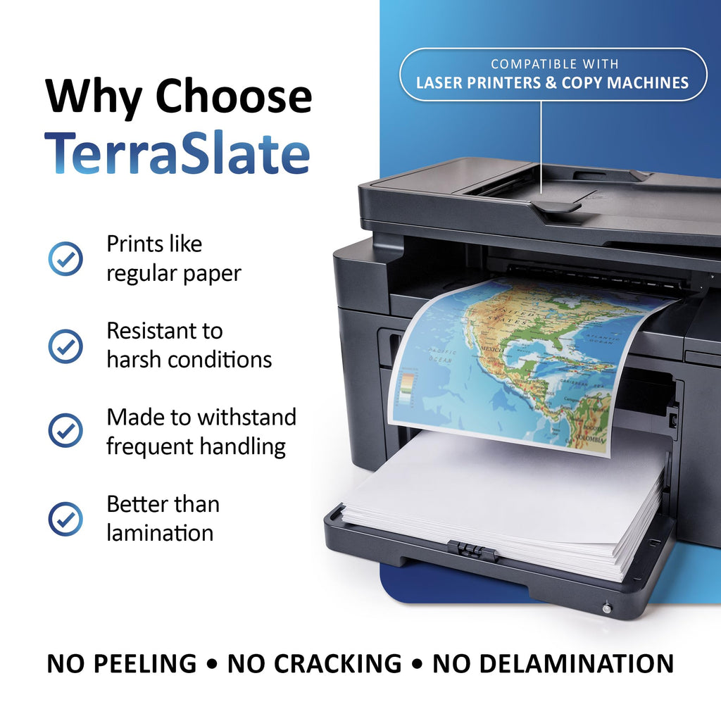 TerraSlate Premium Waterproof Paper, 5 Mil 8.5â x 11â, Laser Printer & Copy Machine Compatible, Durable & Rain/Weather-Proof Copy Paper, White Paper (100 Sheets)