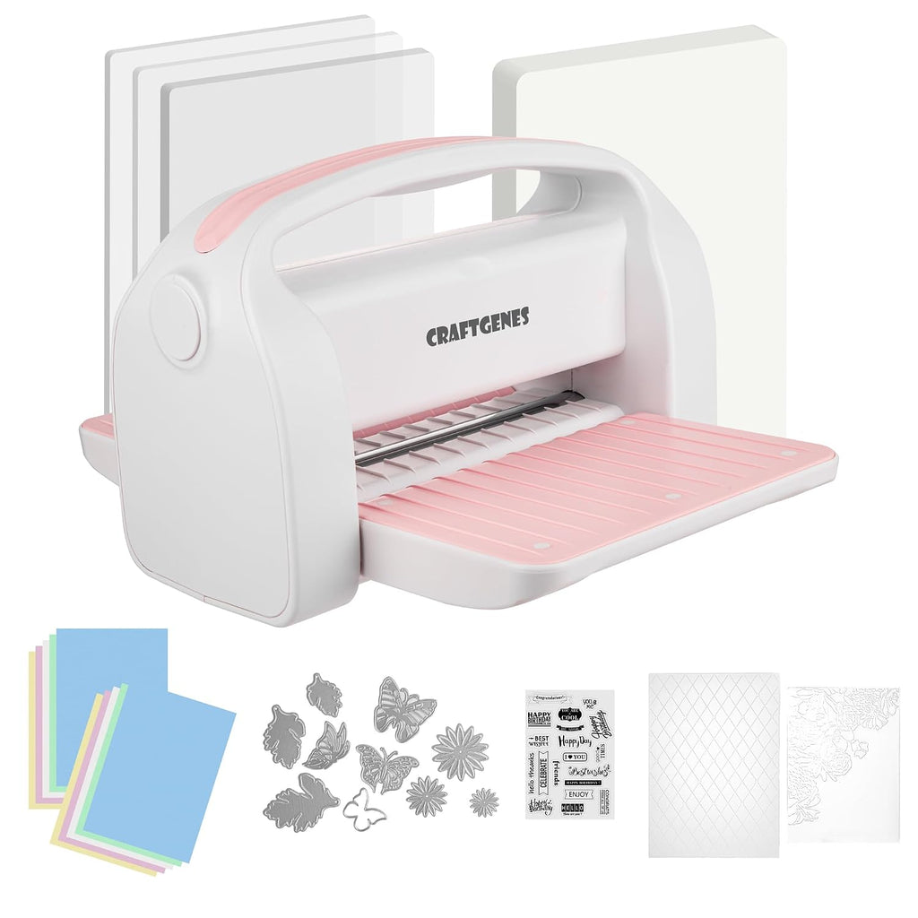 CraftGenes 9-Inch Die Cutting and Embossing Machine for Card Making, Pink