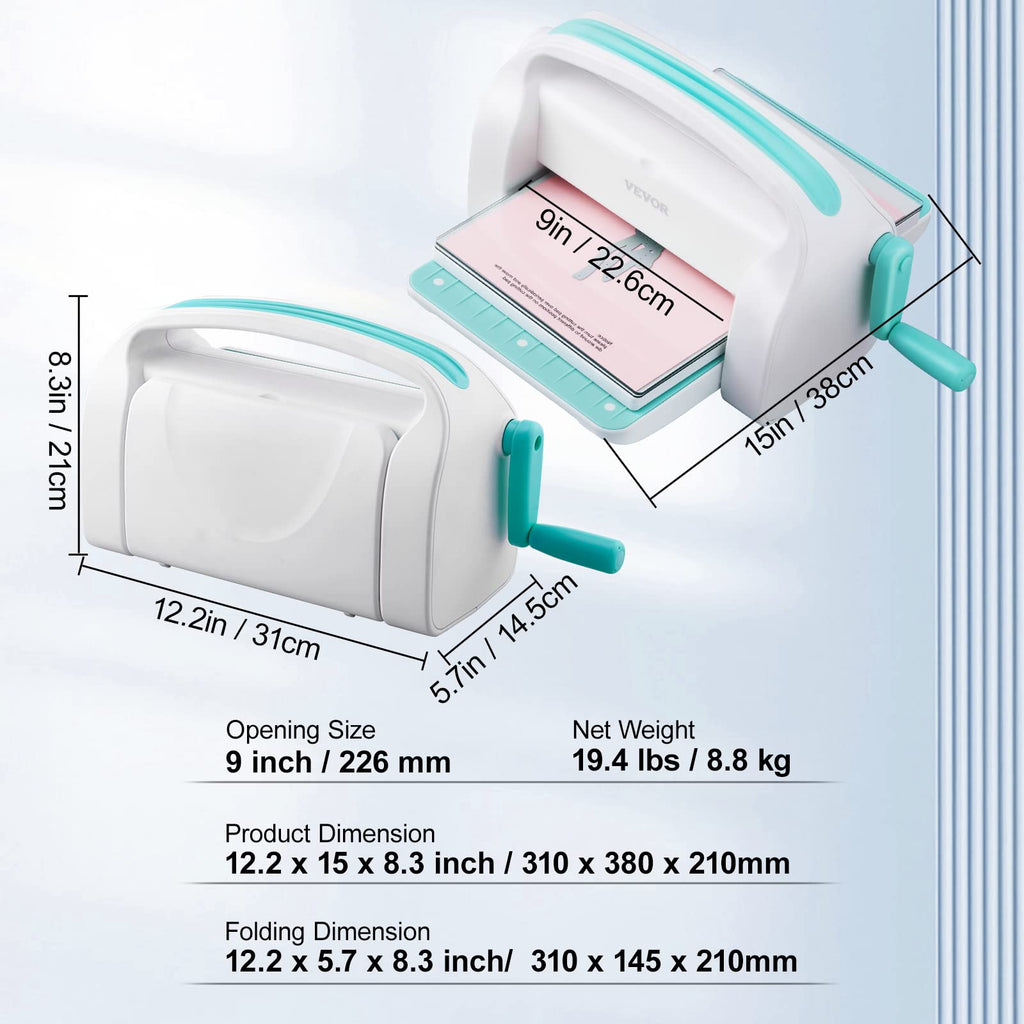 VEVOR Manual Die Cutting and Embossing Machine, 9" Opening, Portable Die Cut Machine Set with Cutting Dies, Embossing Folders, Paper Sheets, Cutting Plates, for Scrapbooking, Card Making, Crafting