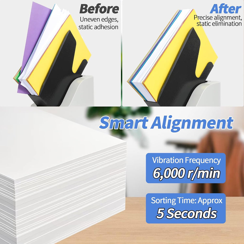 Automatic Desktop Paper Jogger, 5-Second Sorting 300-Sheet Capacity 6000R/Min Vibration Air-Blowing Desktop Paper Organizer for A4/A5/A6 Paper Sizes