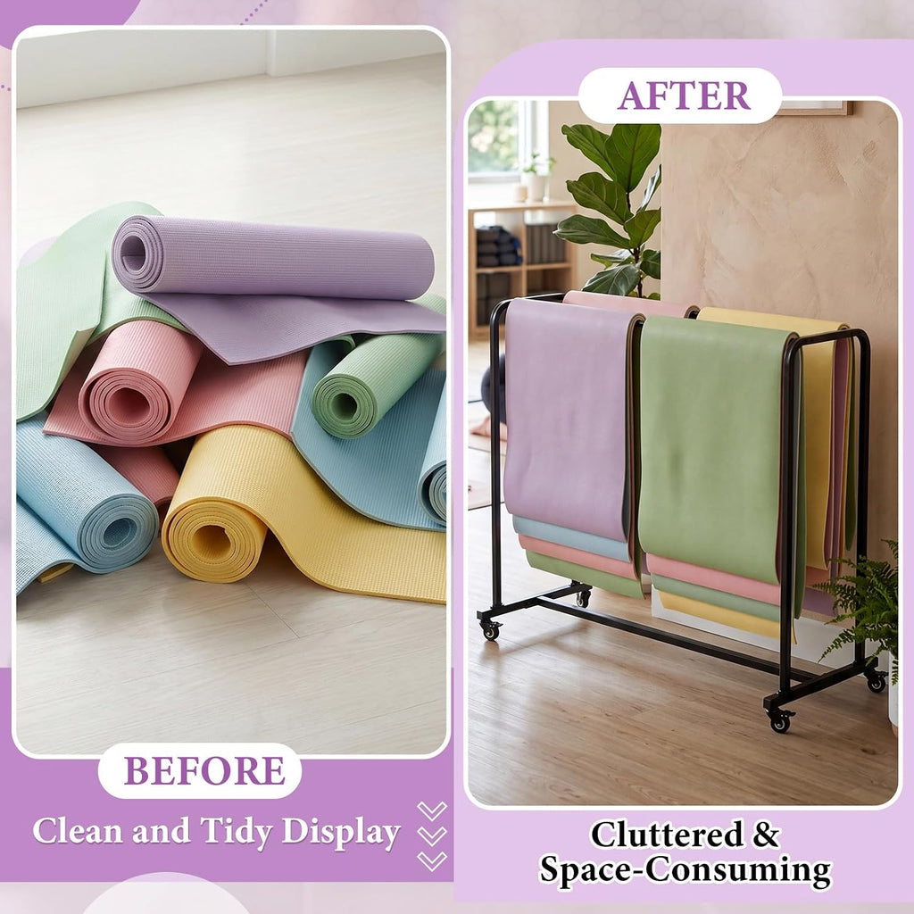 DaisyInner Yoga Mat Storage Rack with Wheels Holds up to 60-120 Yoga Mats Alloy Steel Rolling Exercise Mat Cart 54.5 x 48.5 x 25.5 Inches for Commercial Gym Studio School