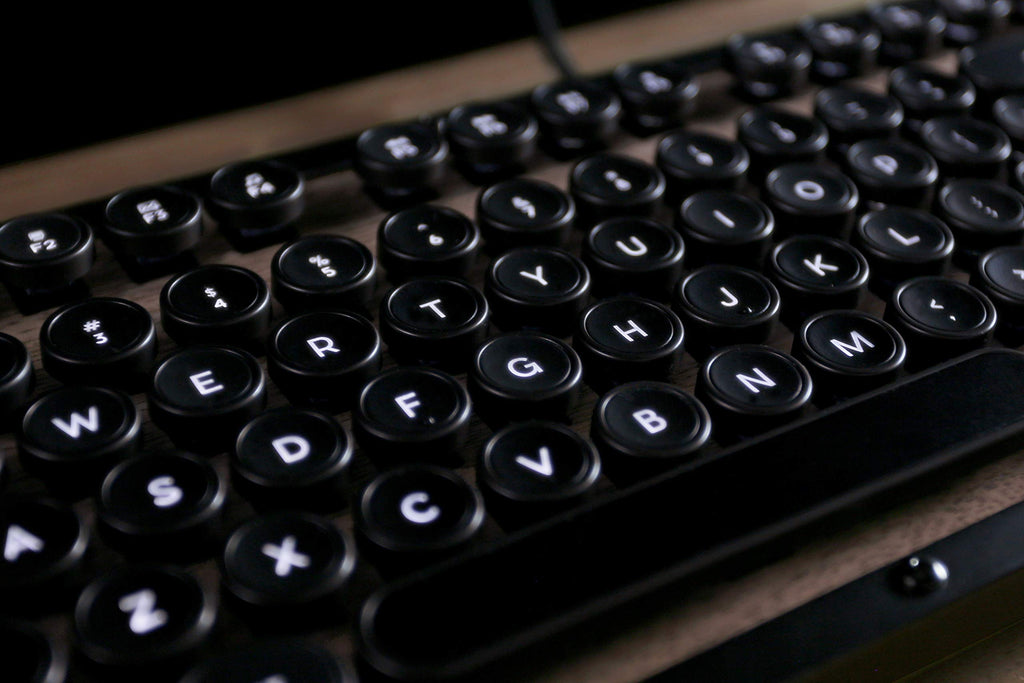 Azio Retro Classic Bluetooth Elwood - Bluetooth Luxury Vintage Backlit Mechanical Keyboard (Blue Switch, Walnut Wood, Gunmetal Matte Frame)(MK-RETRO-W-BT-01-US)
