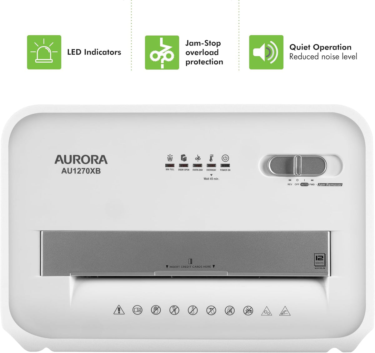 Aurora AU1270XB Professional Grade 12-Sheet Security P-4 Cross-Cut Paper and Credit Card/ 20 Minutes Continuous Run Time Shredder