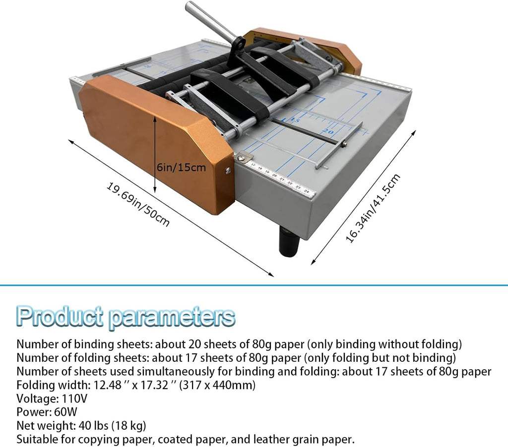 Automatic Booklet Maker Binding and Folding Machine, Max 12.48"x17.32", Folds 17 Sheets 80g Paper, 5 Stapling Positions for A3 Brochures Books Atlases