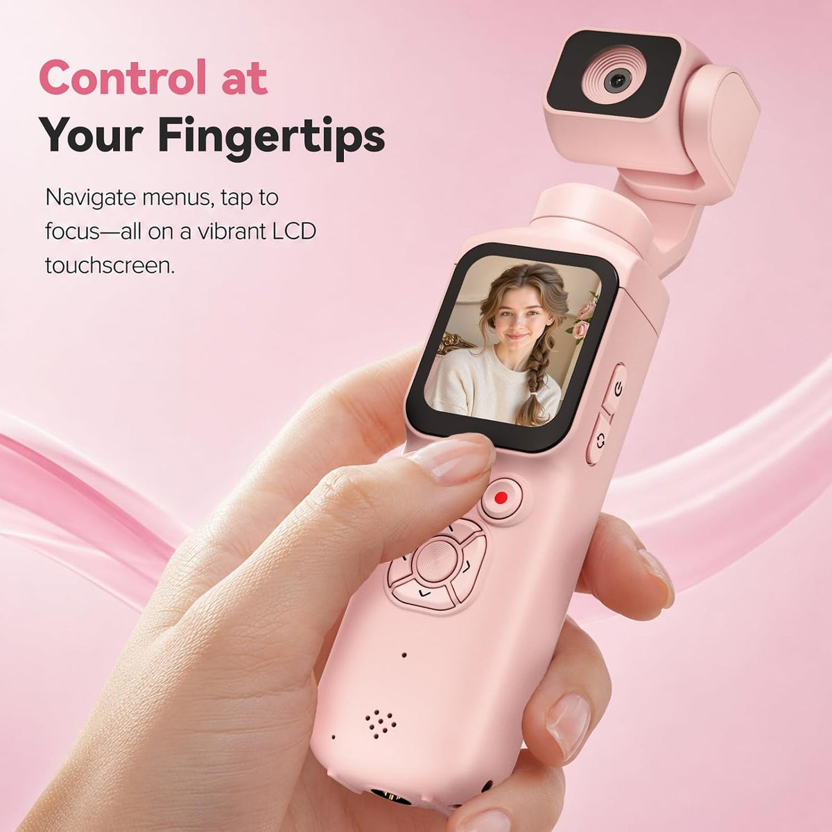 4K Pocket Vlogging Camera with 330Â° Rotating Lens, Face Tracking - Pink