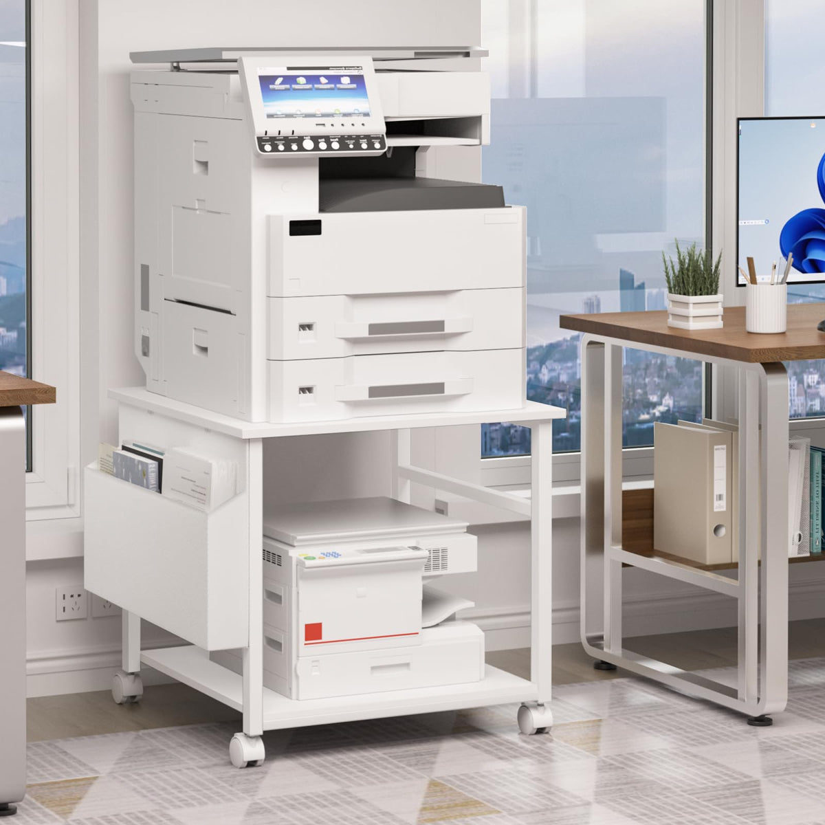 Lerliuo Brown Large Printer Stand with Storage