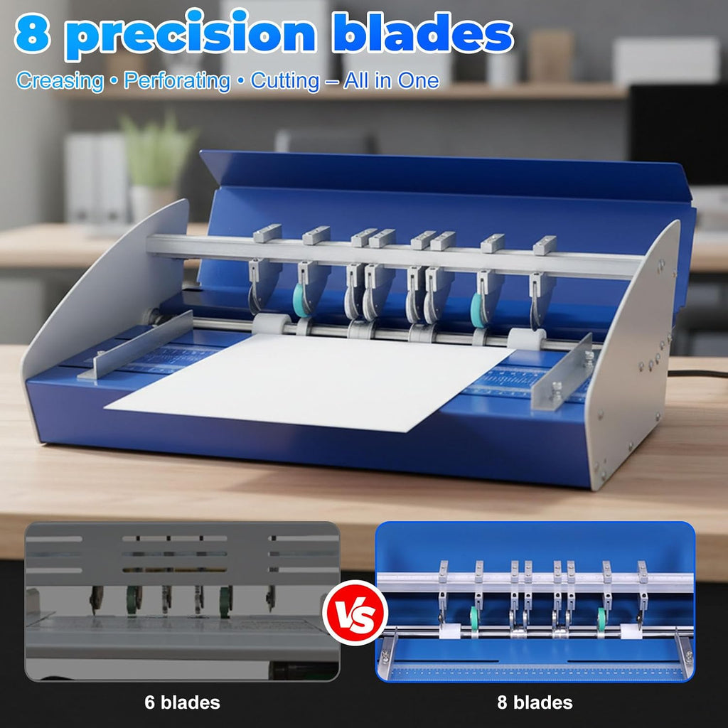 Electric Paper Creasing Machine 18 Inch (460mm), 3-in-1 Automatic Card Folding & Scoring Tool with Scale Ruler, for Invitations, Tickets, Business Printing, 110V