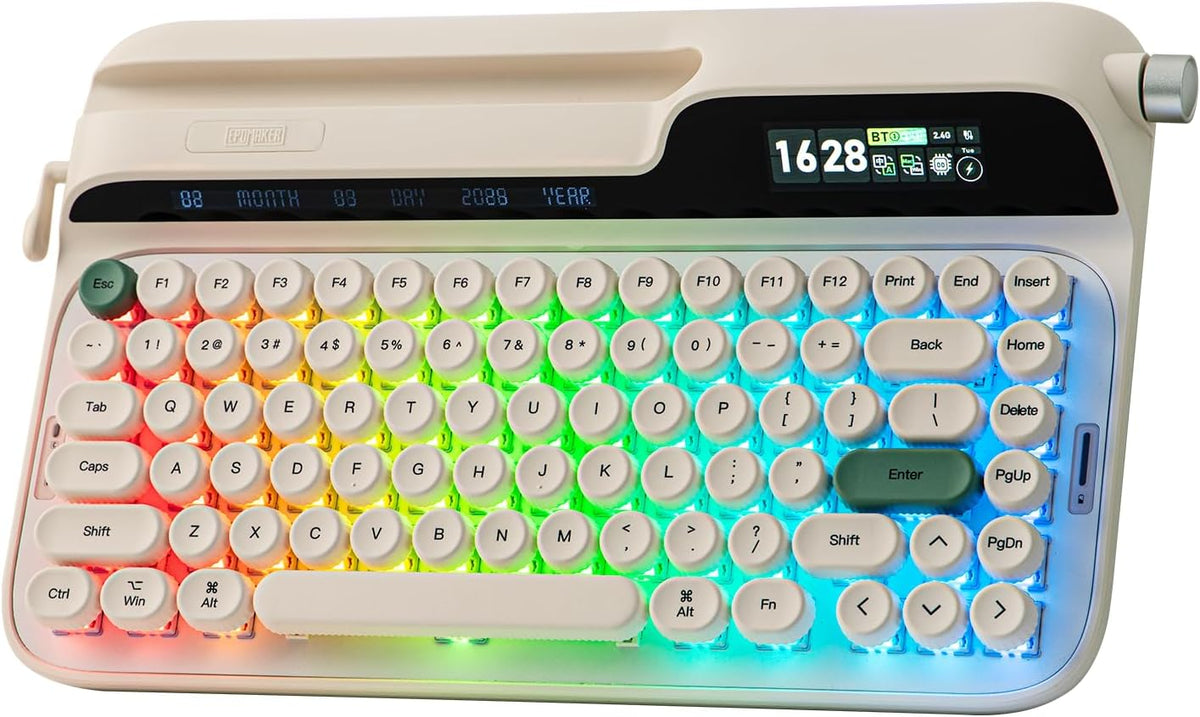 EPOMAKER Glyph Wireless Typewriter Retro Mechanical Keyboard, Screen & Knob & Lever, Wrist Rest, Round PBT Keycap, Hot Swap, RGB, Custom Software, Top-Mount, 75% Creamy Keyboard for PC/MAC