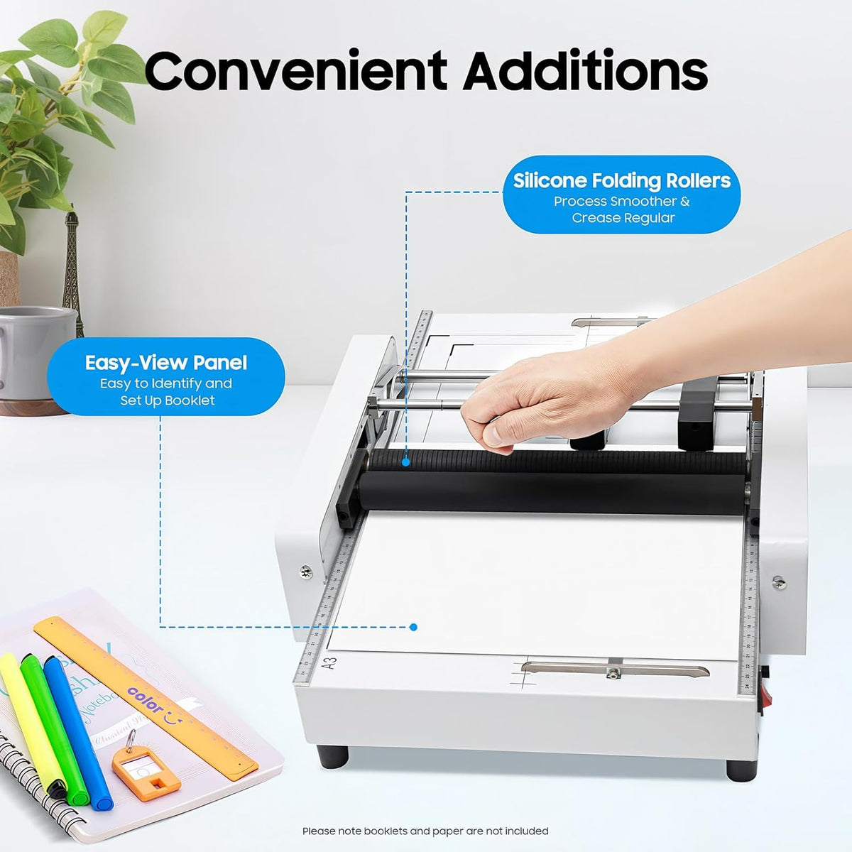 A3 Folding Binding Machine, A3 Booklet Maker 2-in-1 Multifunctional Letter Paper Folding Machine, Paper Folder Stapler Machine for Schools Churches Printing Stores Graphic Advertising, 200-300books/h