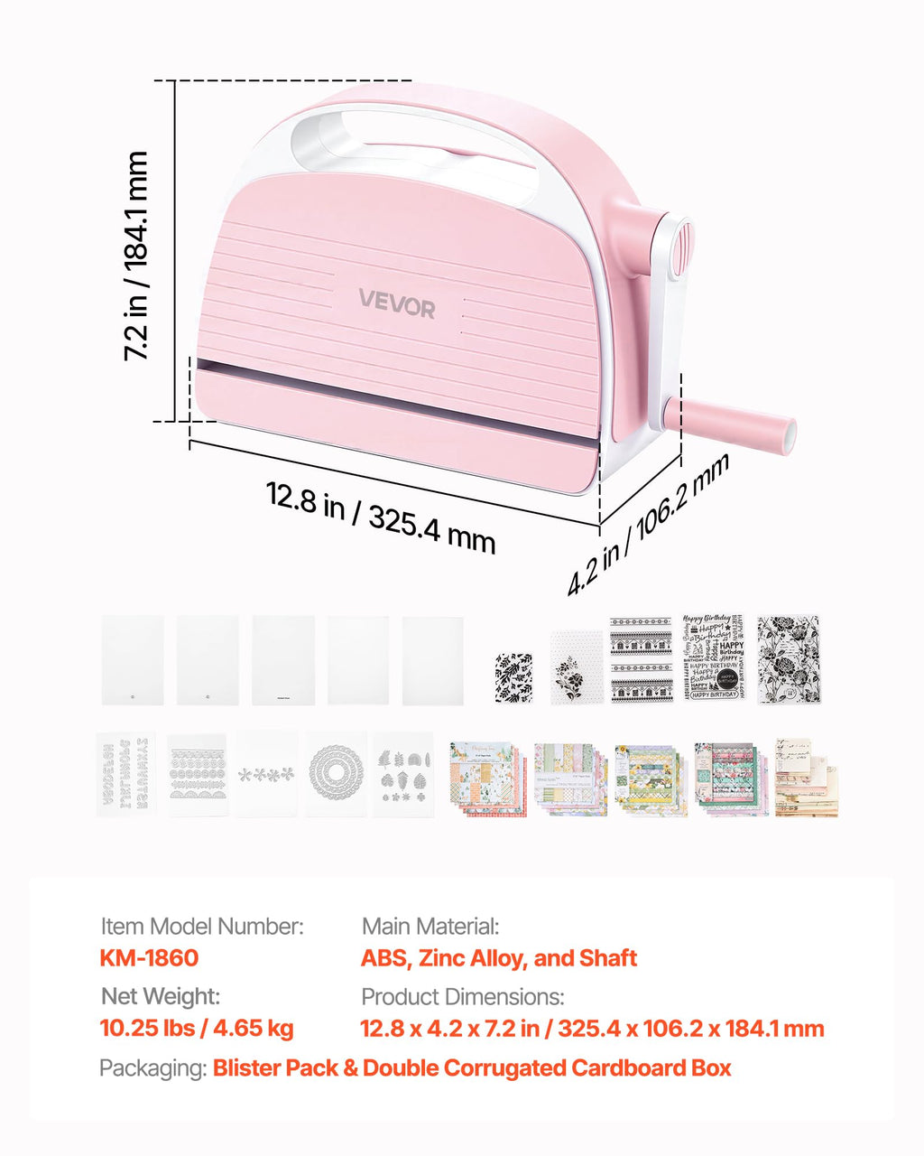 VEVOR Manual Die Cutting and Embossing Machine, 9" Opening, Portable Die Cut Machine Set with Cutting Dies, Embossing Folders, Paper Sheets, Cutting Plates, for Scrapbooking, Card Making, Crafting