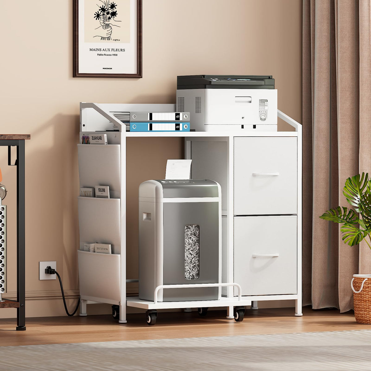 Printer Stand with Storage, Lateral Office Filing Cabinets with Power outlets & USB Charging Port, File Cabinet with Large Printer Stands for Home Office, Shredder Stand Rack (Black)