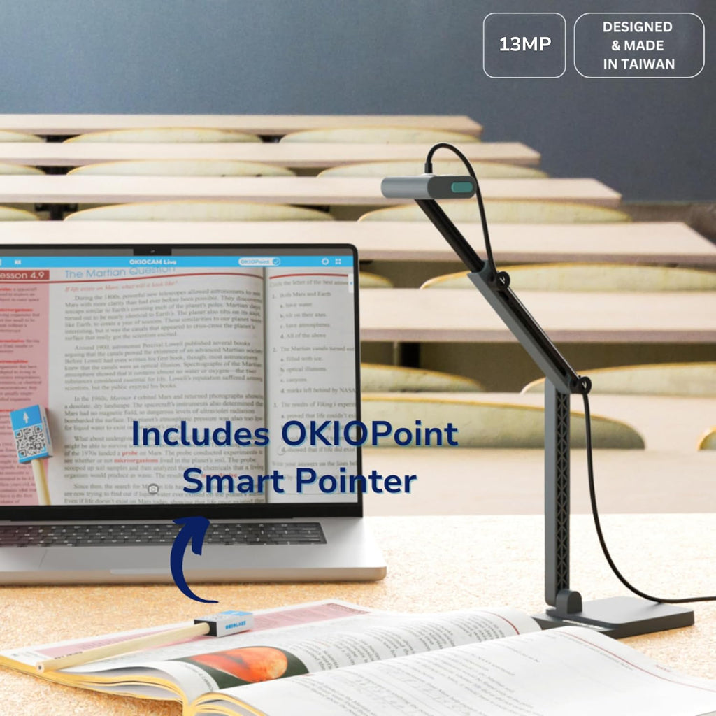 OKIOCAM S2 Pro 13-MP USB Document Camera, Built-in Light & Mic, OKIOPoint Smart Pointer, for PC | Mac | Chromebook, Ultra HD Camera for Live Demo for Web Conference, Remote Teaching