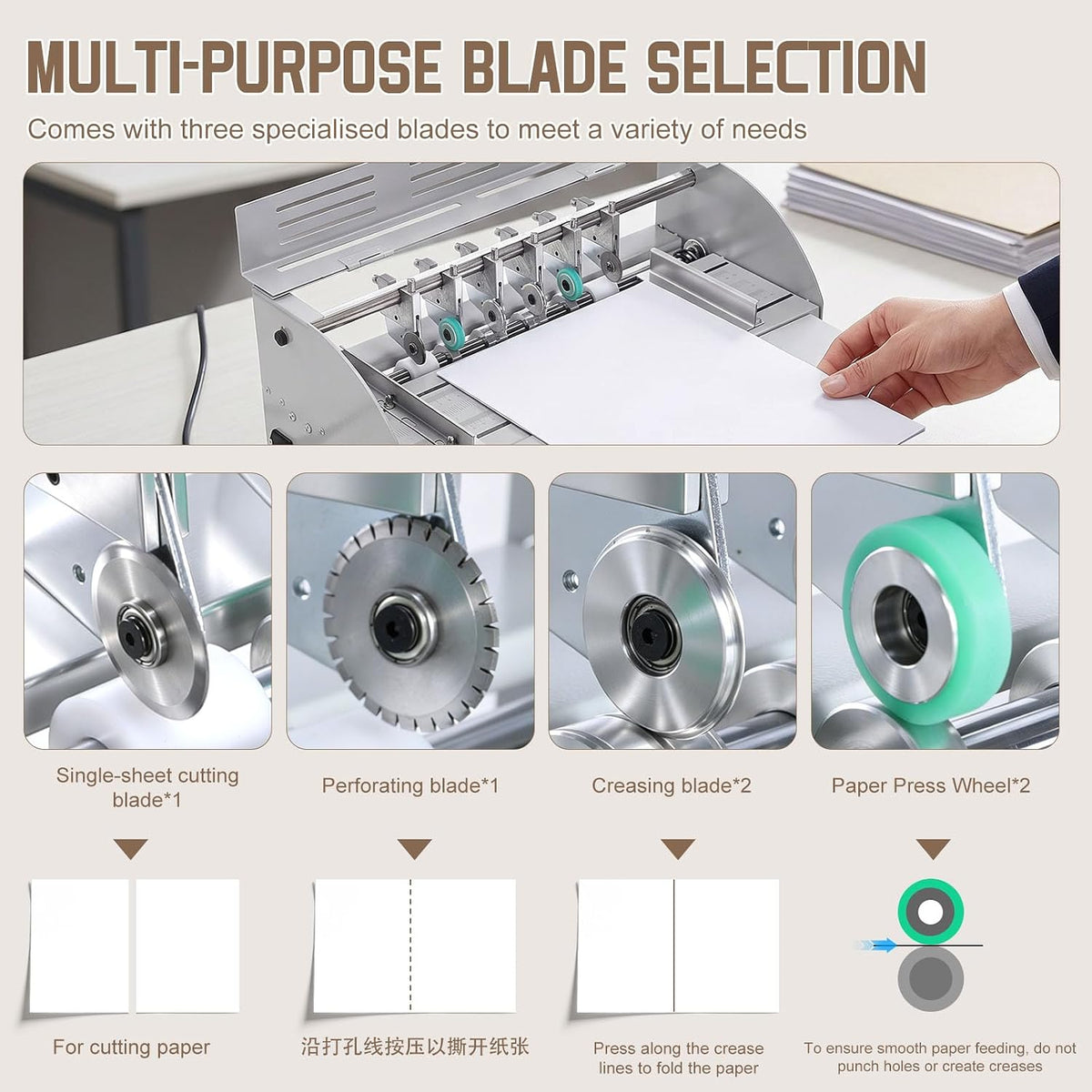 3-in-1 Electric Paper Creasing and Folding Machine - Adjustable Speed 0-100
