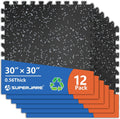 SUPERJARE 30" x 30" Larger Rubber Top Exercise Equipment Mats, 0.56" Thick 12PCS 75 Sq Ft High-Density EVA Foam Interlocking Gym Flooring, Big Workout Mat for Home Gym, Floor Protection, Black/Grey