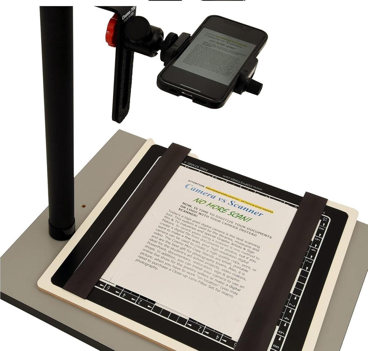 Cosmo Mini 700 Copy Stand, Stand for Your Smartphone or Compact Cameras to Digitize Large Pictures, Documents, Food Plates and 3D Objects with a Large Floating Mag. Board, Made in USA