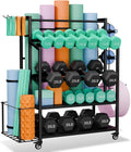 Dumbbell Rack Weight Stand - Adjustable Weight Rack for Dumbbells, Home Gym Storage Rack for Yoga Mat Foam Roller Kettlebells, Workout Equipment Storage Organizer With Wheels