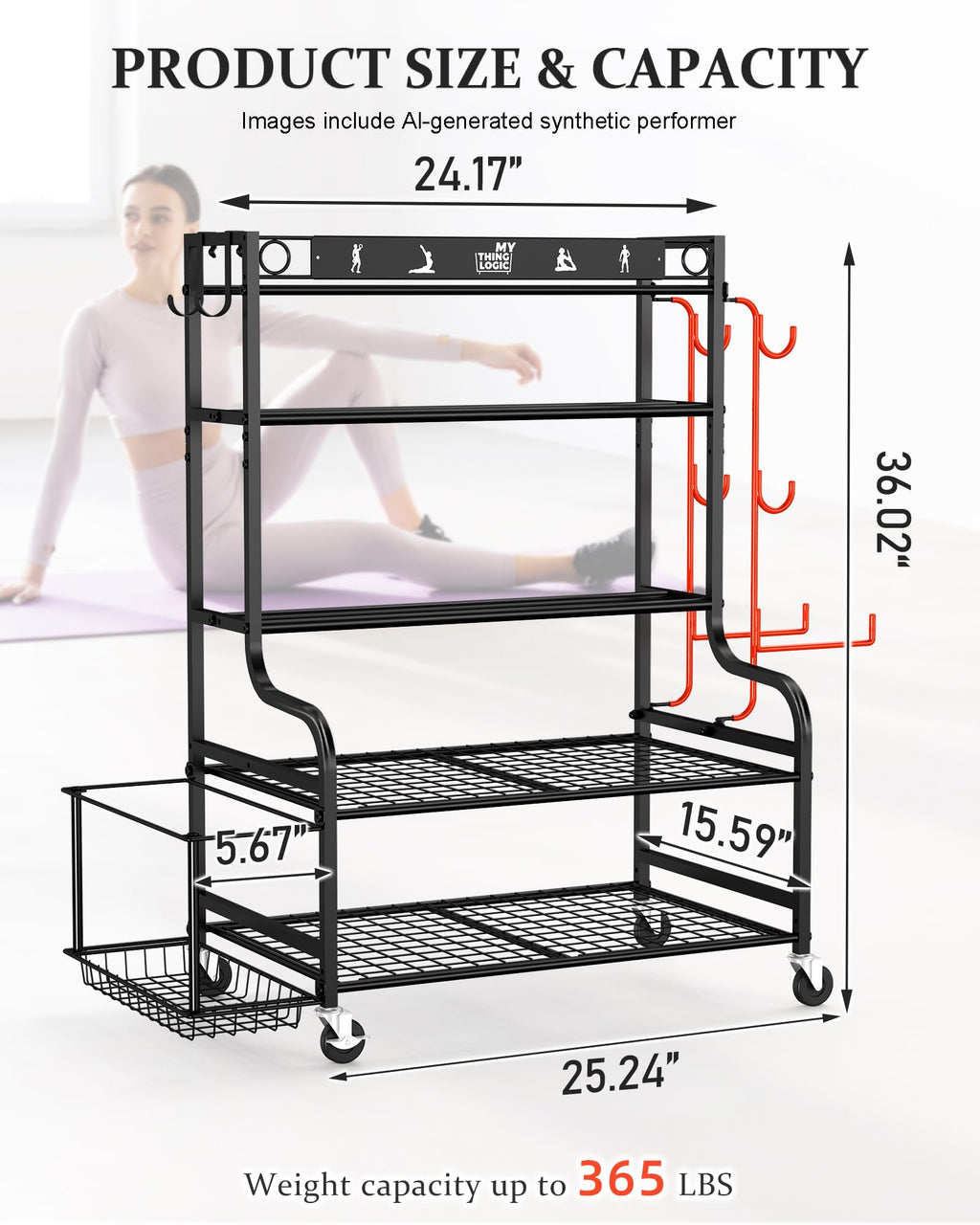 Mythinglogic Home Gym Storage Rack with Wheels for Dumbbells and Yoga Mats