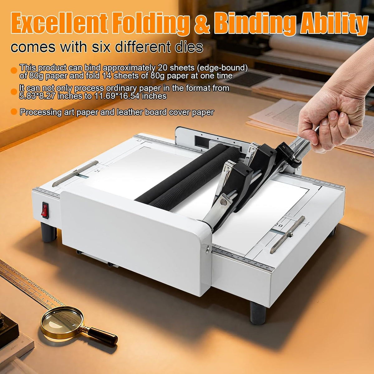 Booklet Folding Binding Machine, A3 110V Paper Folding Machine 2 in 1 Multifunctional Automatic Book Maker Stapling for Schools Print Stores Offices & Factory