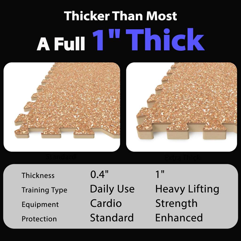 AIRHOP 1'' Ultra-Thick 48 Sq Ft Rubber Top Gym Flooring for Home Gym, 12 Tiles High Density EVA Foam Exercise Mats, Interlocking Puzzle Mats for Home Workout, Floor & Equipment Protection, Black/White
