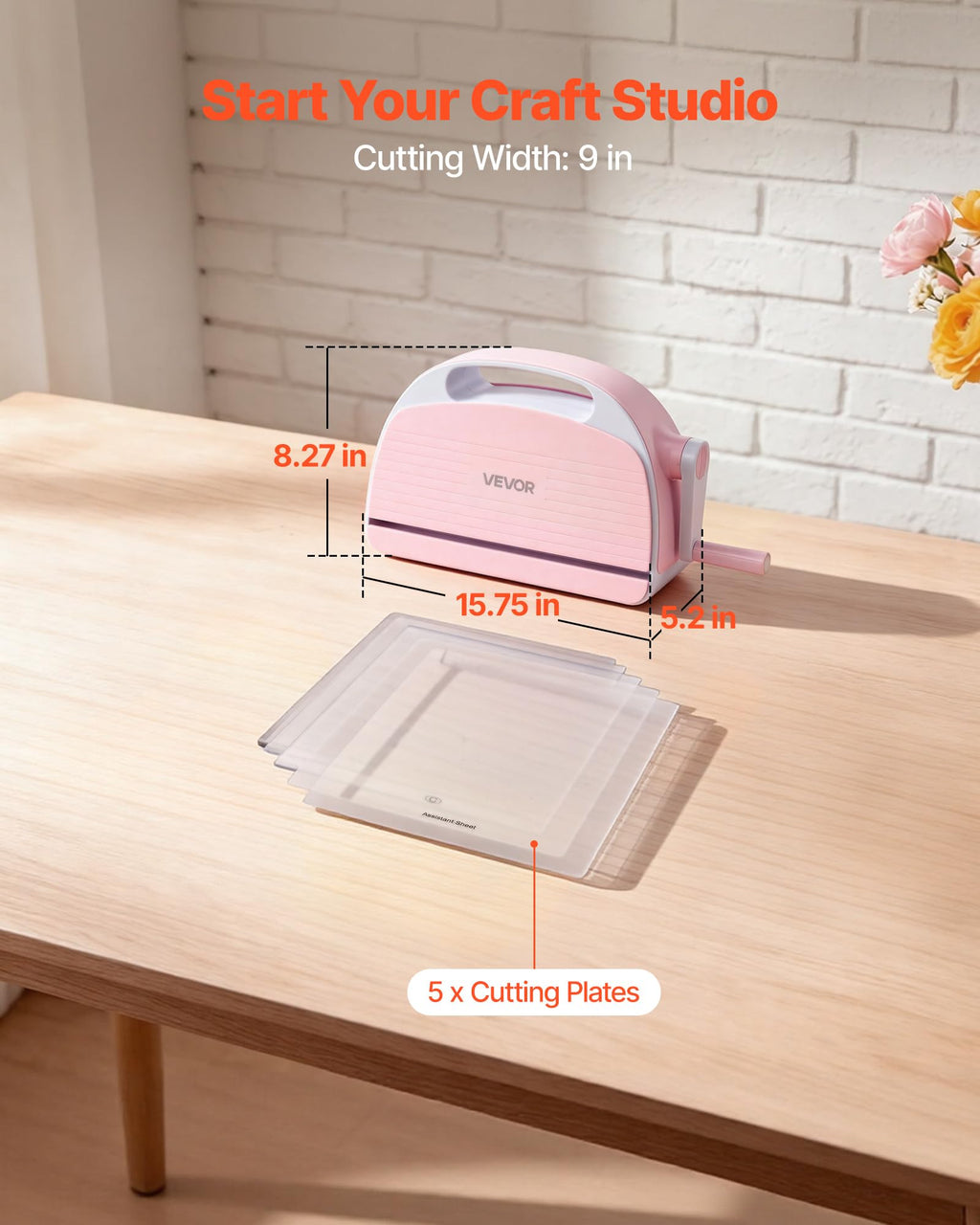 VEVOR Manual Die Cutting and Embossing Machine, 9" Opening, Portable Die Cut Machine Set with Cutting Dies, Embossing Folders, Paper Sheets, Cutting Plates, for Scrapbooking, Card Making, Crafting