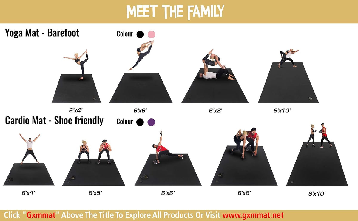 GXMMAT Large Yoga Mat 12'x6'/10'x6'/6'x8'(7mm)