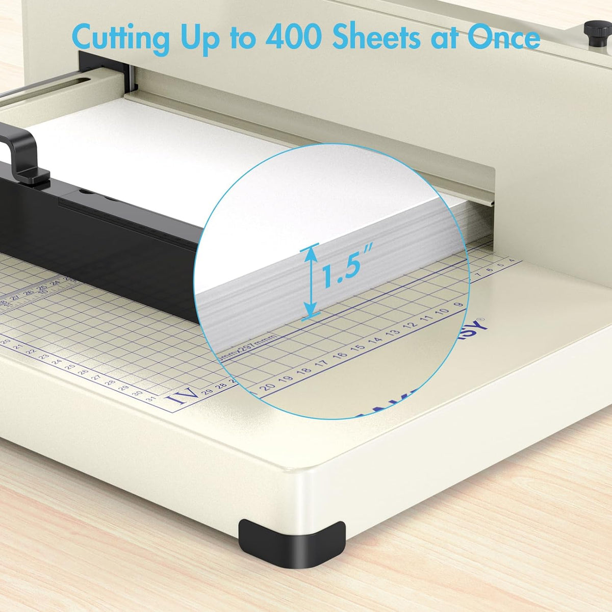 MAKEASY Paper Cutter 12 Inch, Heavy Duty Paper Cutter for A4 Paper, Guillotine Paper Cutter 400 Sheet Capacity, Solid Steel Construction, Beige
