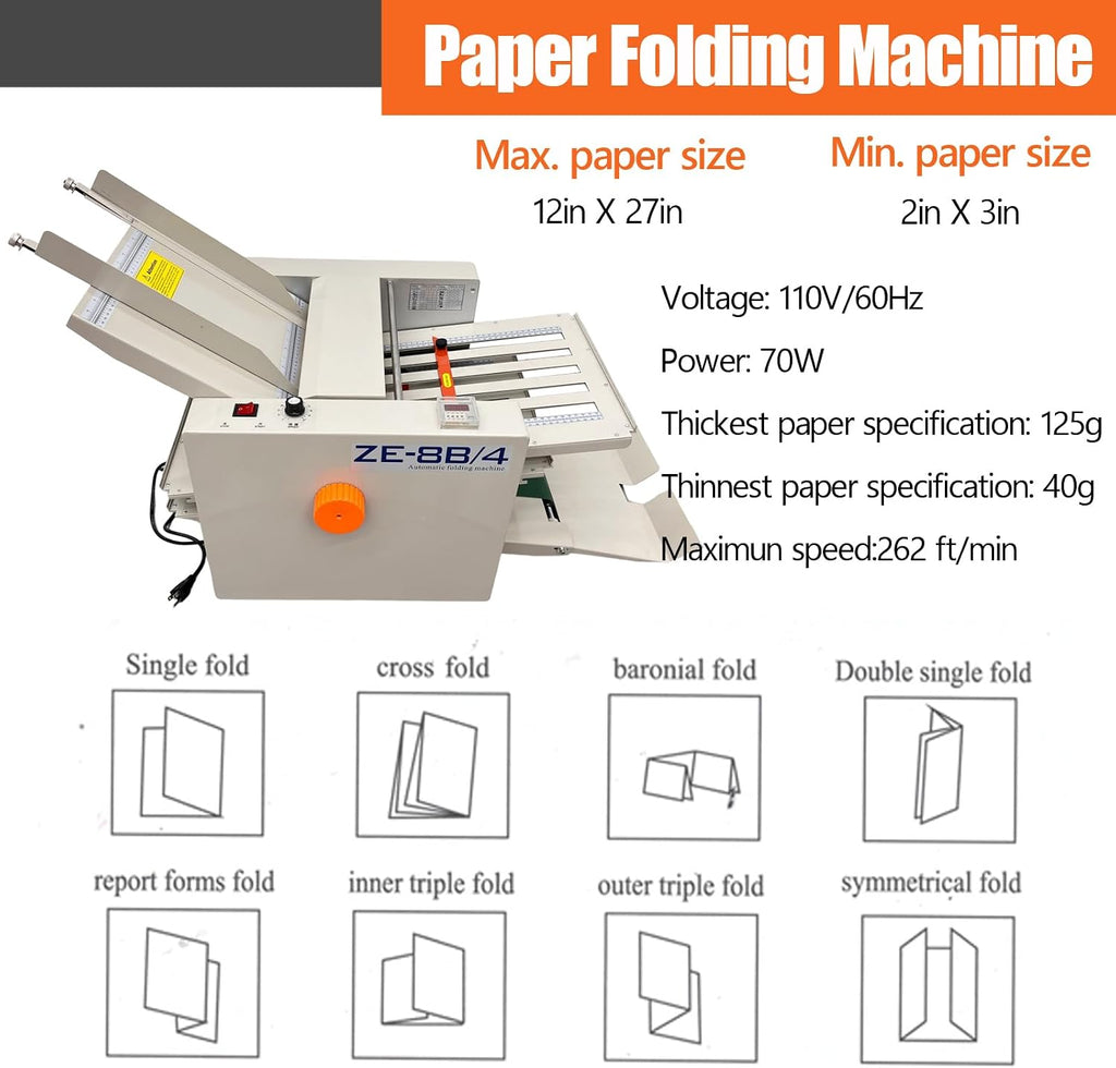 TECHTONGDA Automatic Paper Folding Machine 2"x3" up to 12"x27" Folded Size 110V