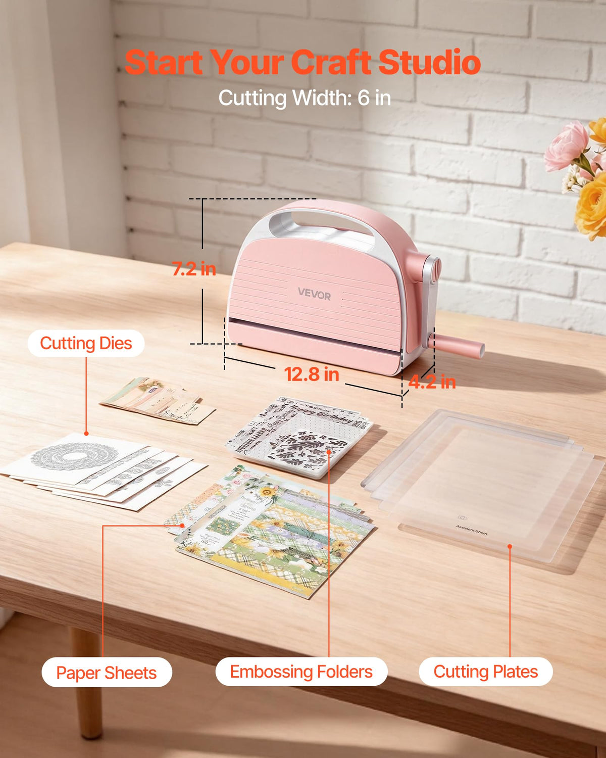 VEVOR Manual Die Cutting and Embossing Machine, 9" Opening, Portable Die Cut Machine Set with Cutting Dies, Embossing Folders, Paper Sheets, Cutting Plates, for Scrapbooking, Card Making, Crafting