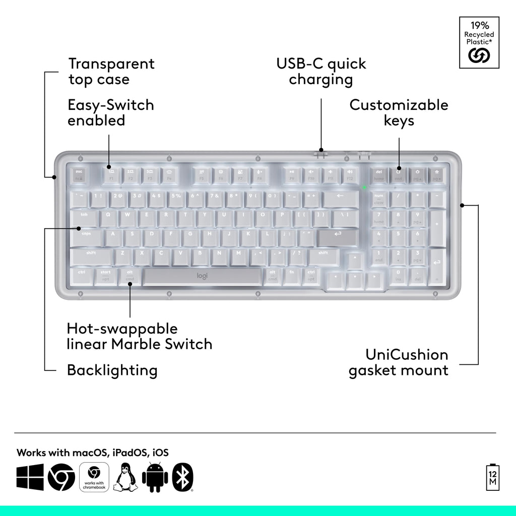 Logitech Alto Keys K98M Wireless Mechanical Gasket Keyboard - Graphite