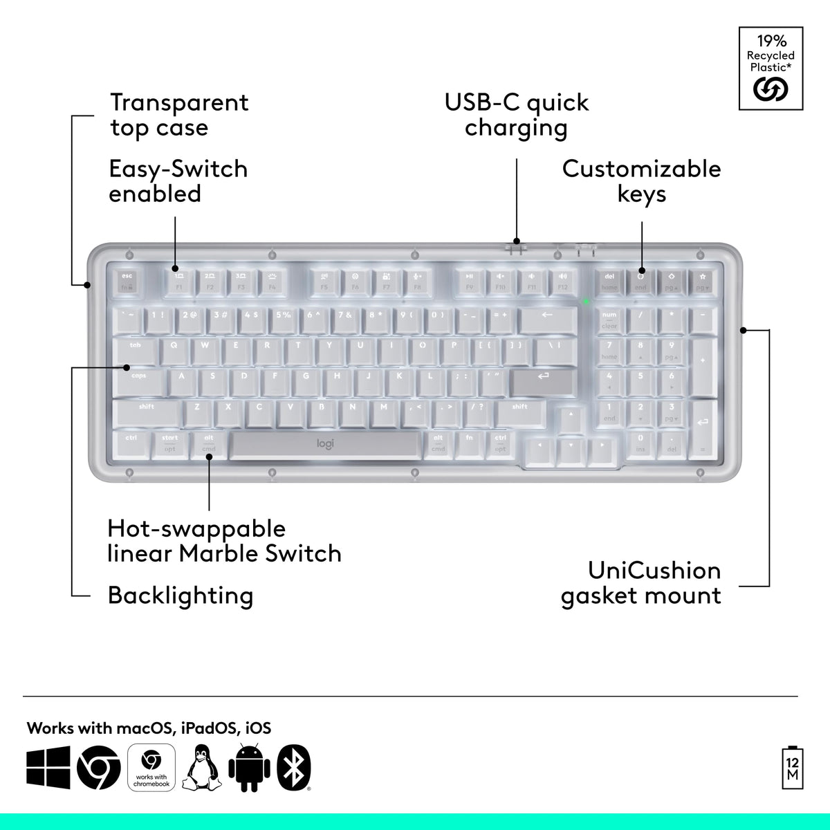 Logitech Alto Keys K98M Wireless Mechanical Gasket Keyboard - Graphite