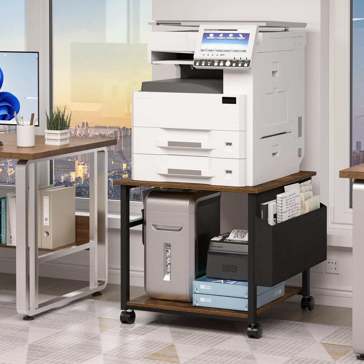 Lerliuo Brown Large Printer Stand with Storage