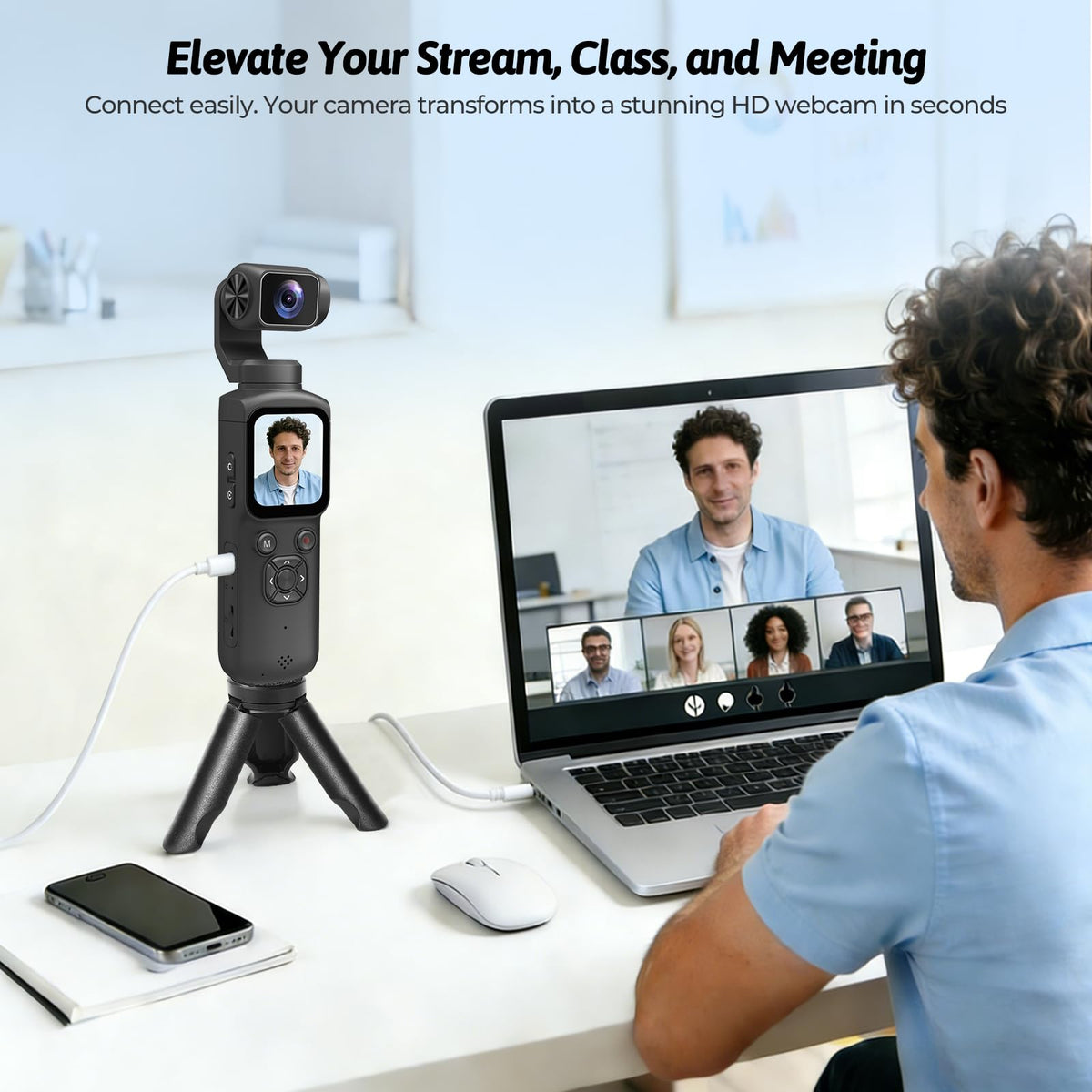 4K Pocket Vlogging Camera with 330Â° Rotating Lens, Face Tracking - Pink