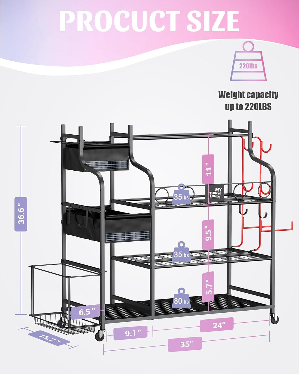 Mythinglogic Home Gym Storage Rack with Wheels for Dumbbells and Yoga Mats