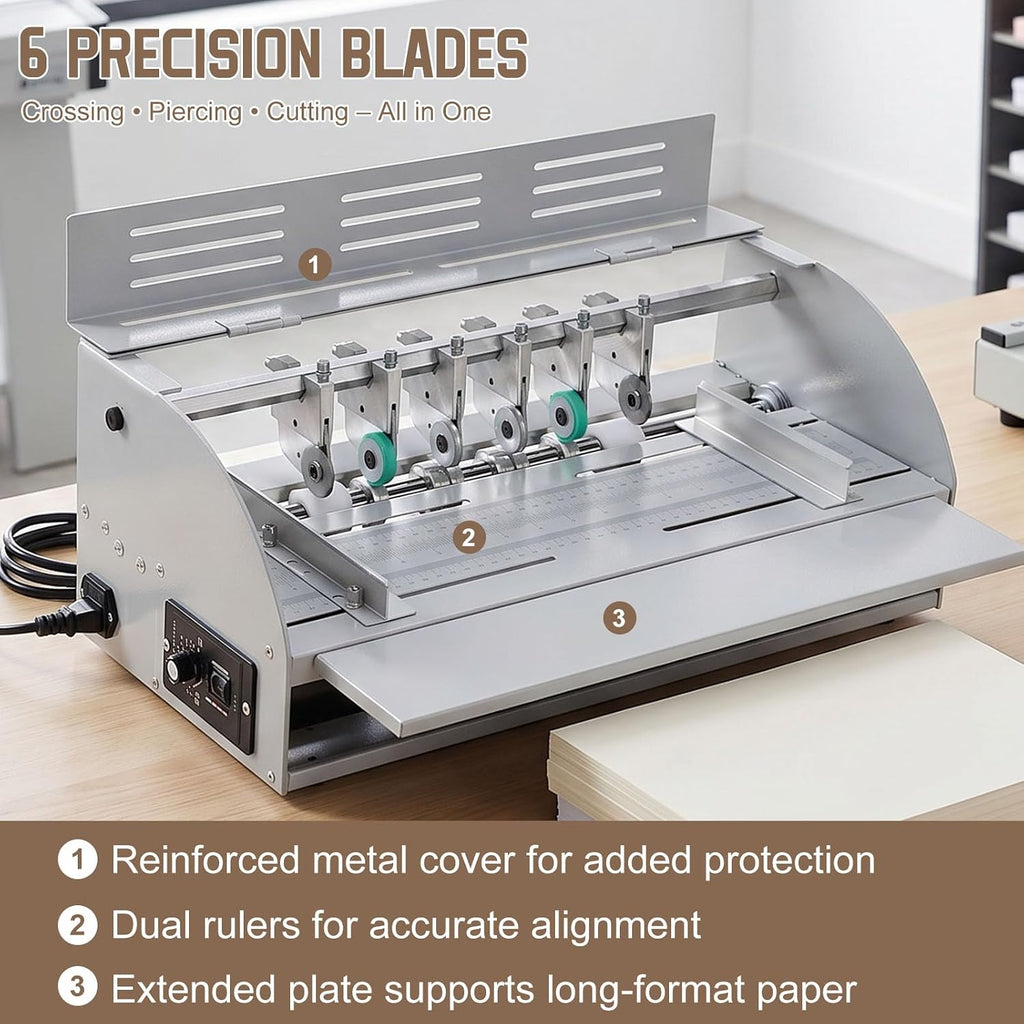 3-in-1 Electric Creasing Machine with Adjustable Speed 0-100r/Min, 18In Wide Paper Creaser Perforator Cutter Folder with Scale Ruler for Cards Invitations Tickets Letters Brochures Flyers, Grey