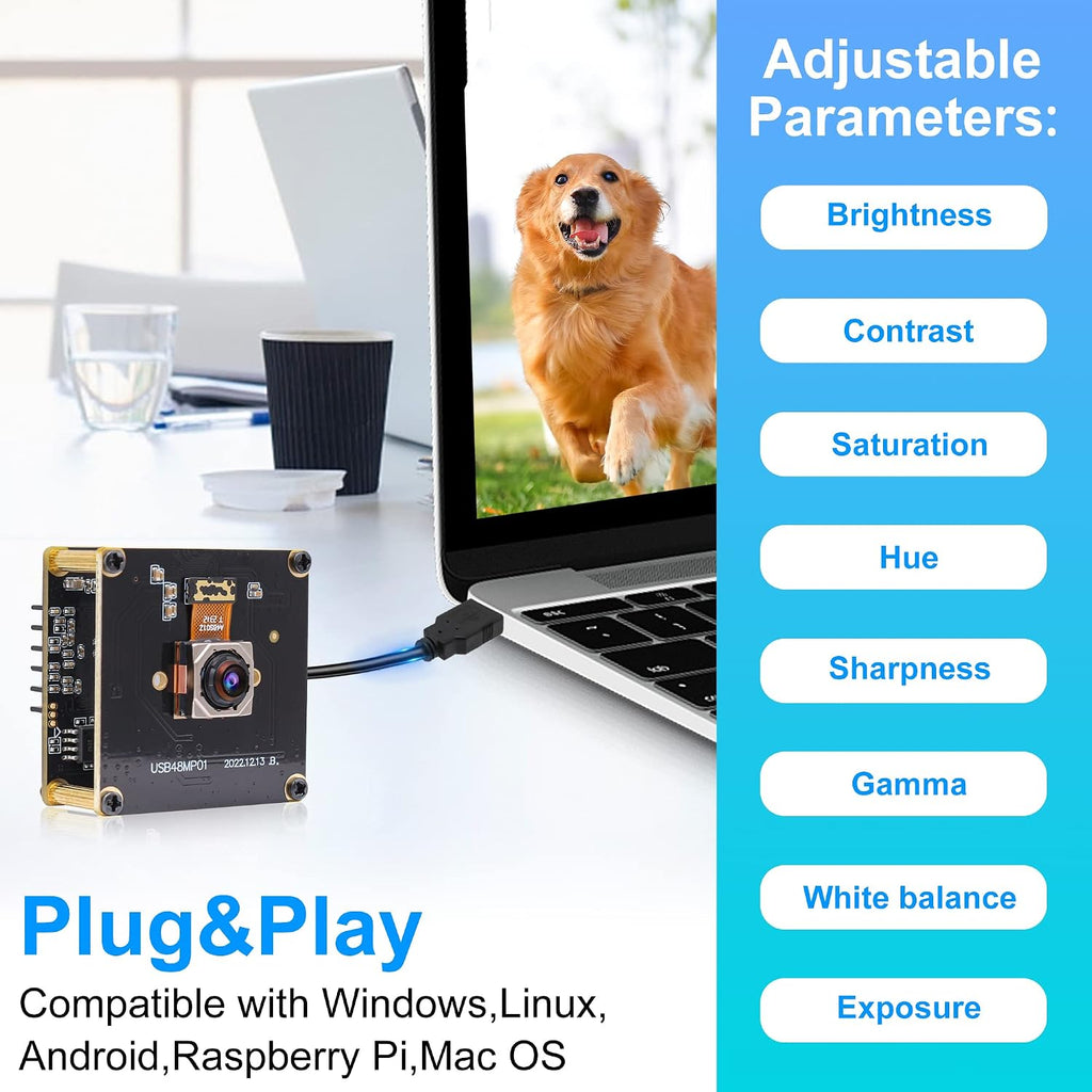ELP 48MP Fast Autofocus USB Camera Module with 70degree No Distortion Lens for Computer Mini UVC USB2.0 Industrial Webcam Board 8000 * 6000 USB with Camera for Laptop PC Raspberry pi Jetson Nano