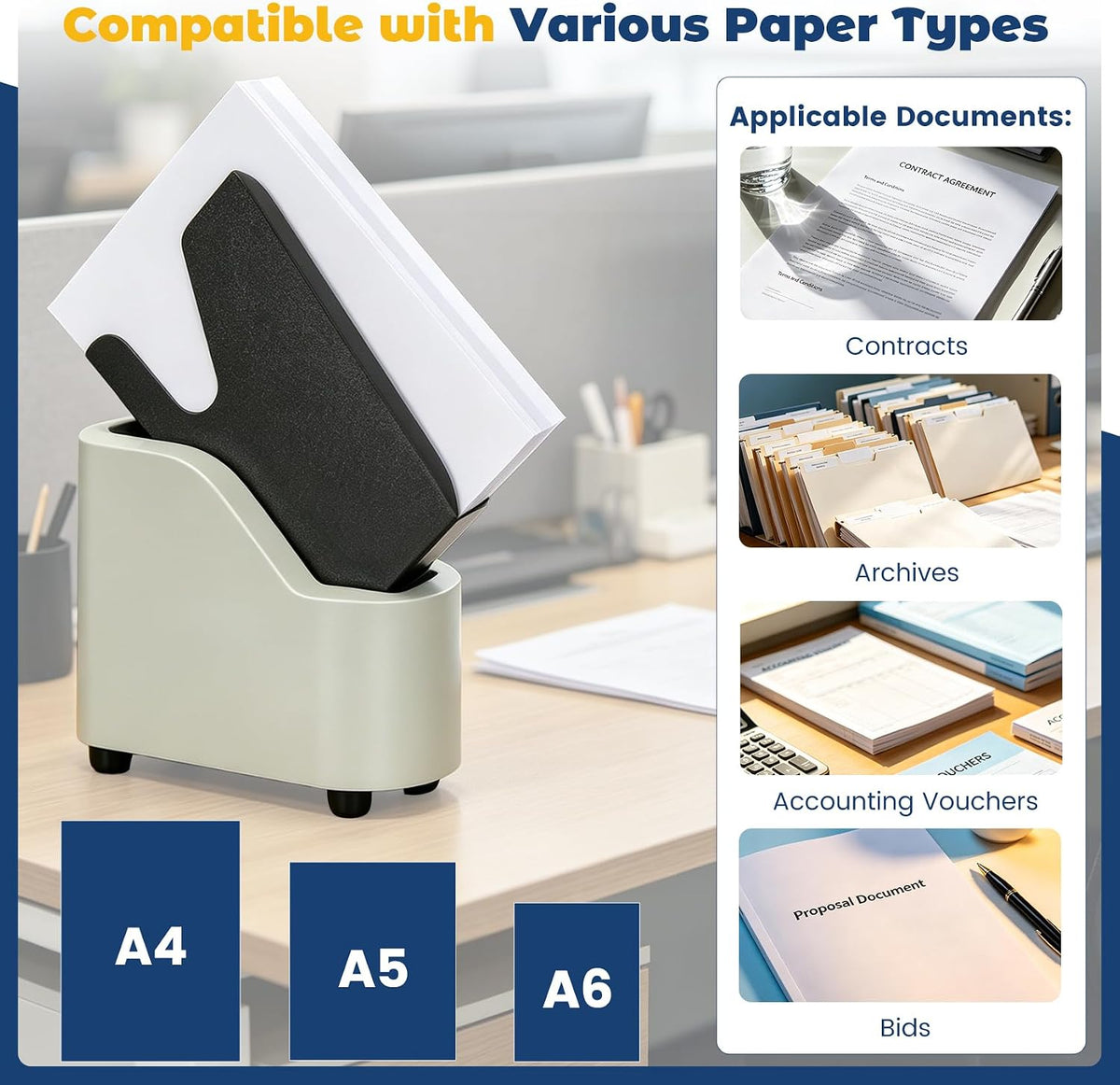 Desktop Paper Jogger for Document Alignment & Organization, Paper Jogger with 300 Sheet Large Load, 6000R/Minute Vibration with Static Reduction, 5s Fast Alignment, for A4/A5/A6 Paper Sizes
