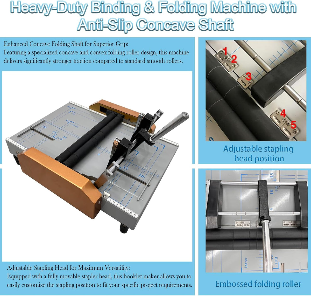 Automatic Booklet Maker Binding and Folding Machine, Max 12.48"x17.32", Folds 17 Sheets 80g Paper, 5 Stapling Positions for A3 Brochures Books Atlases